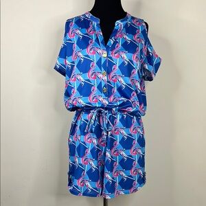 TRACY NEGOSHIAN Blue Flamingo Print Romper S
